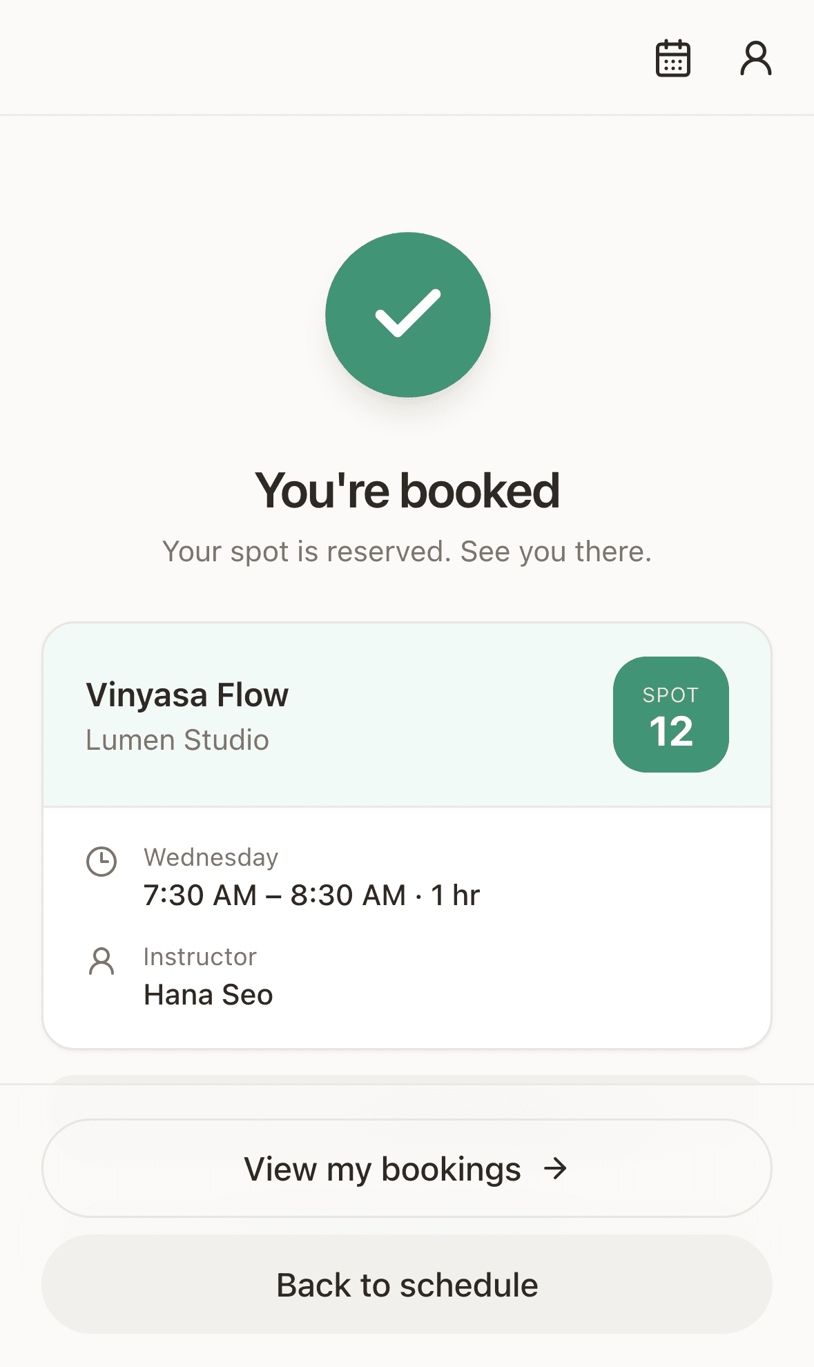 Animated booking confirmation