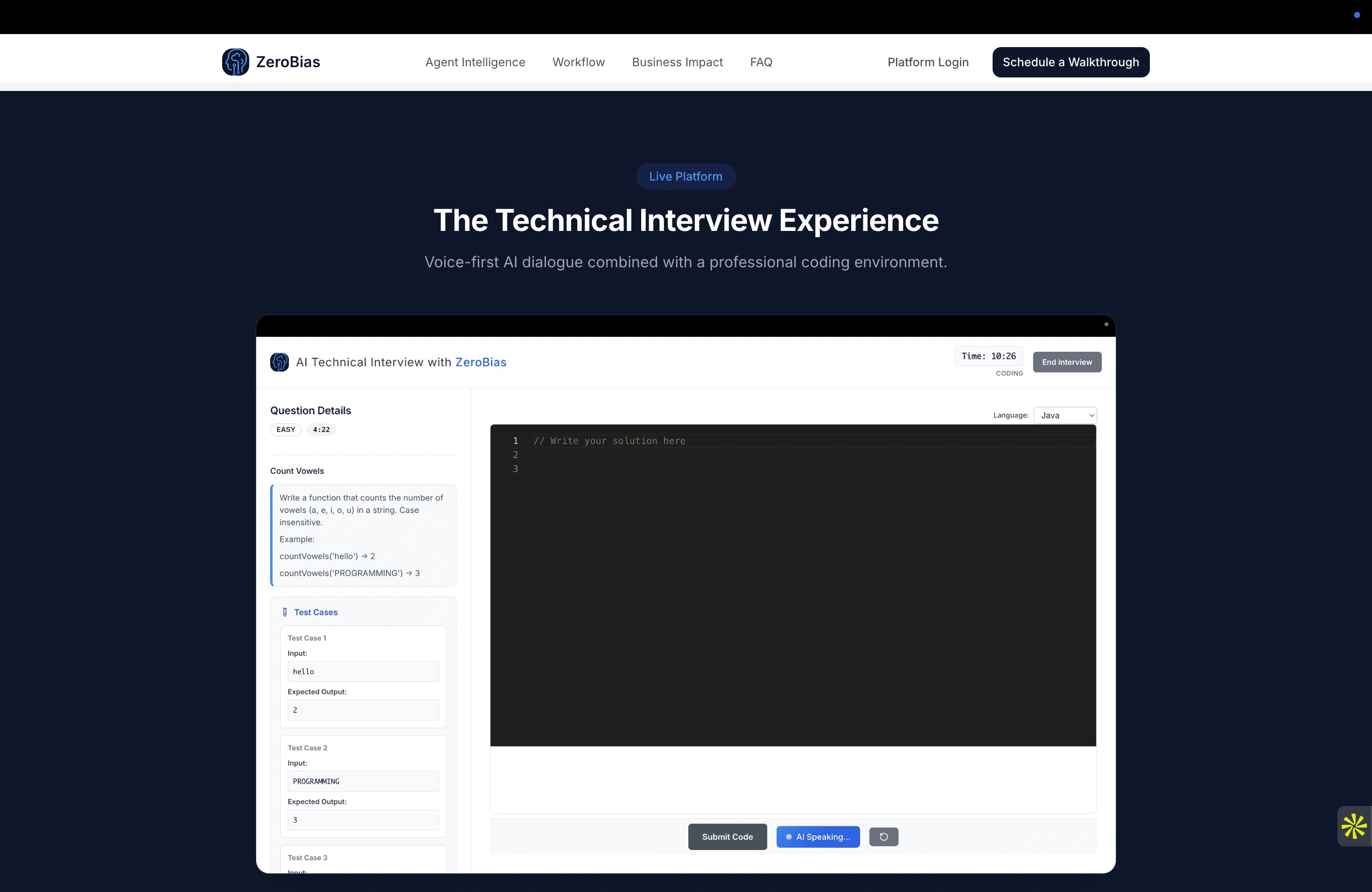 Live AI technical interview with a real coding environment