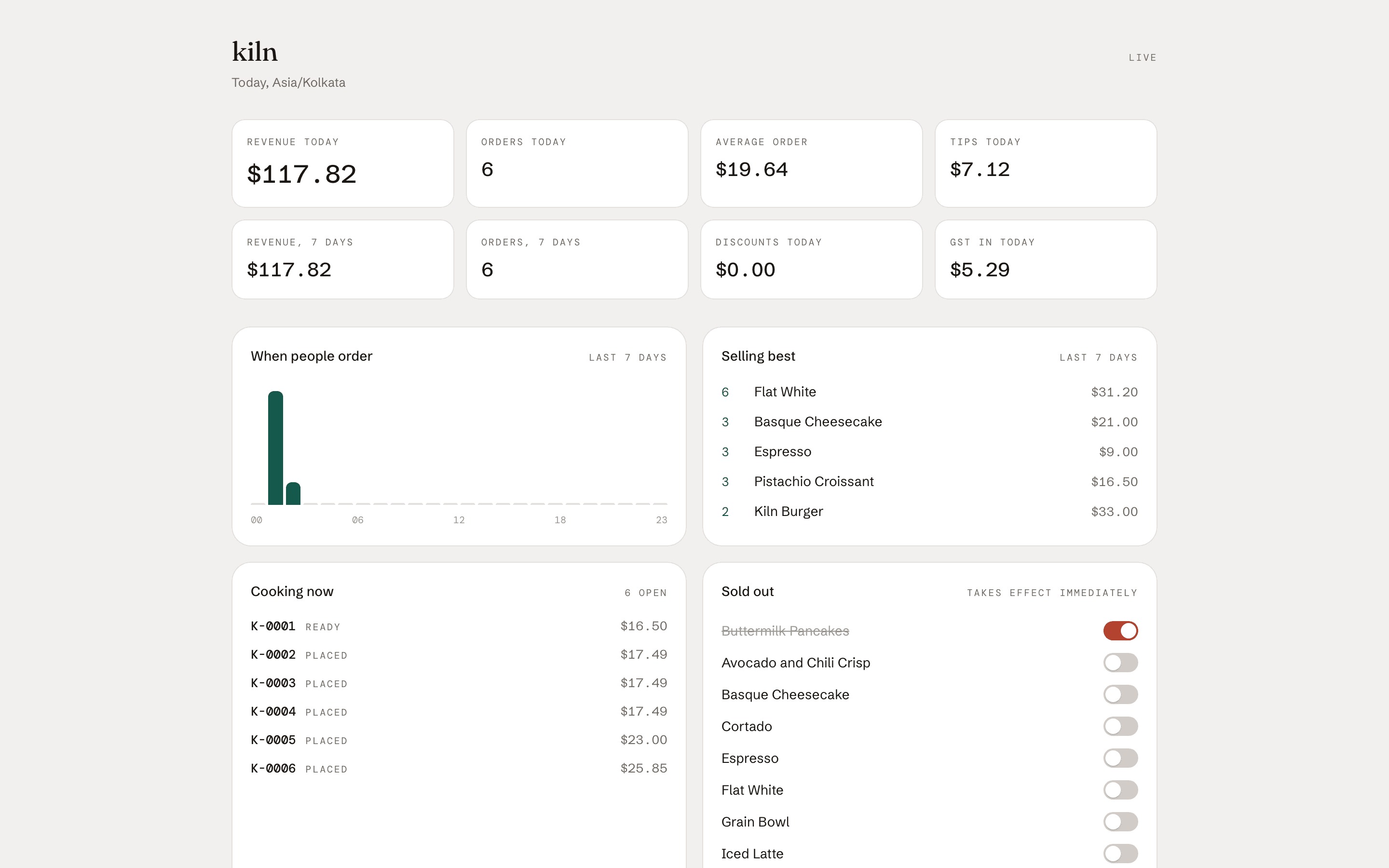 The owner's dashboard: live sales and best sellers