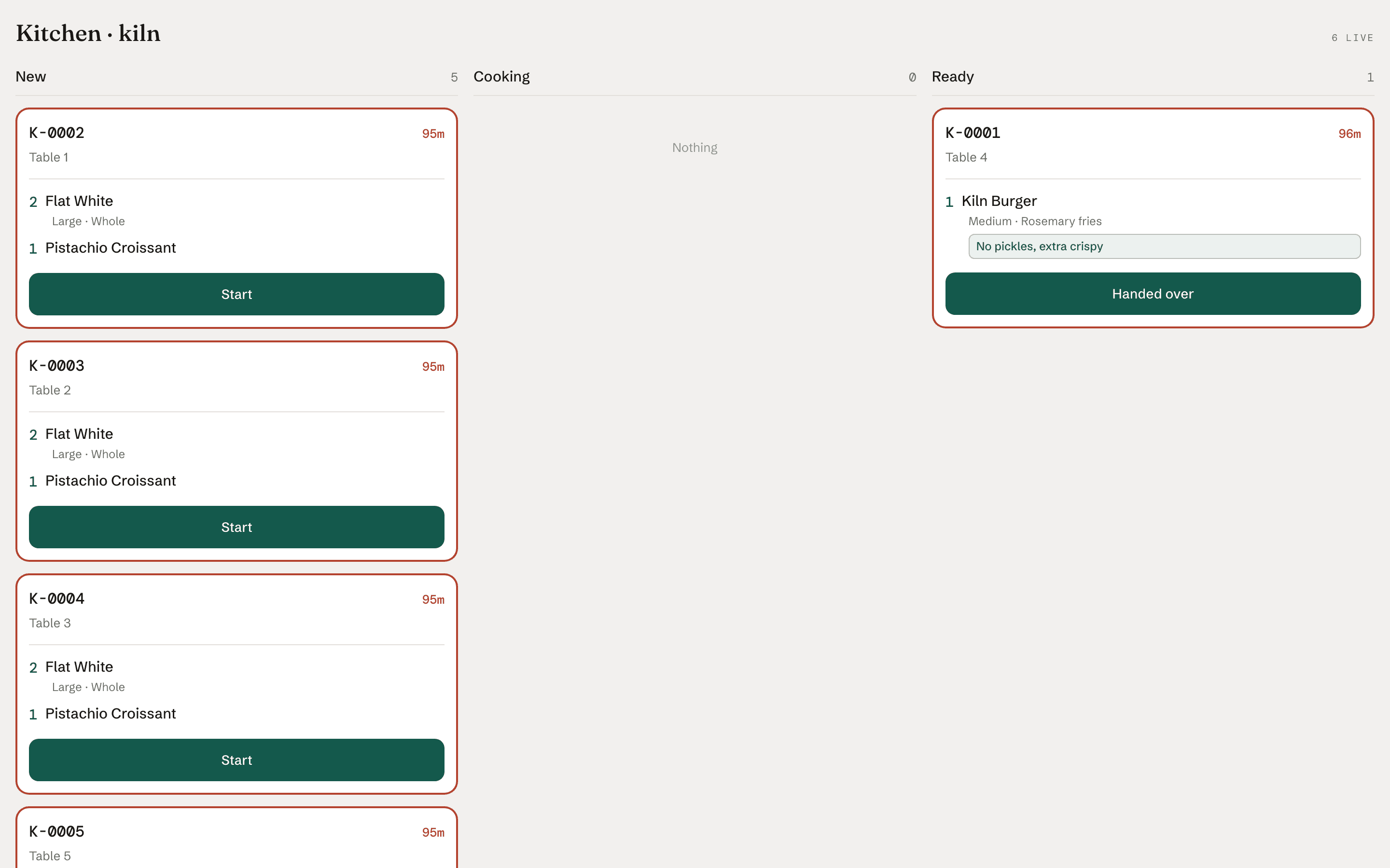 Staff running live orders from the kitchen screen